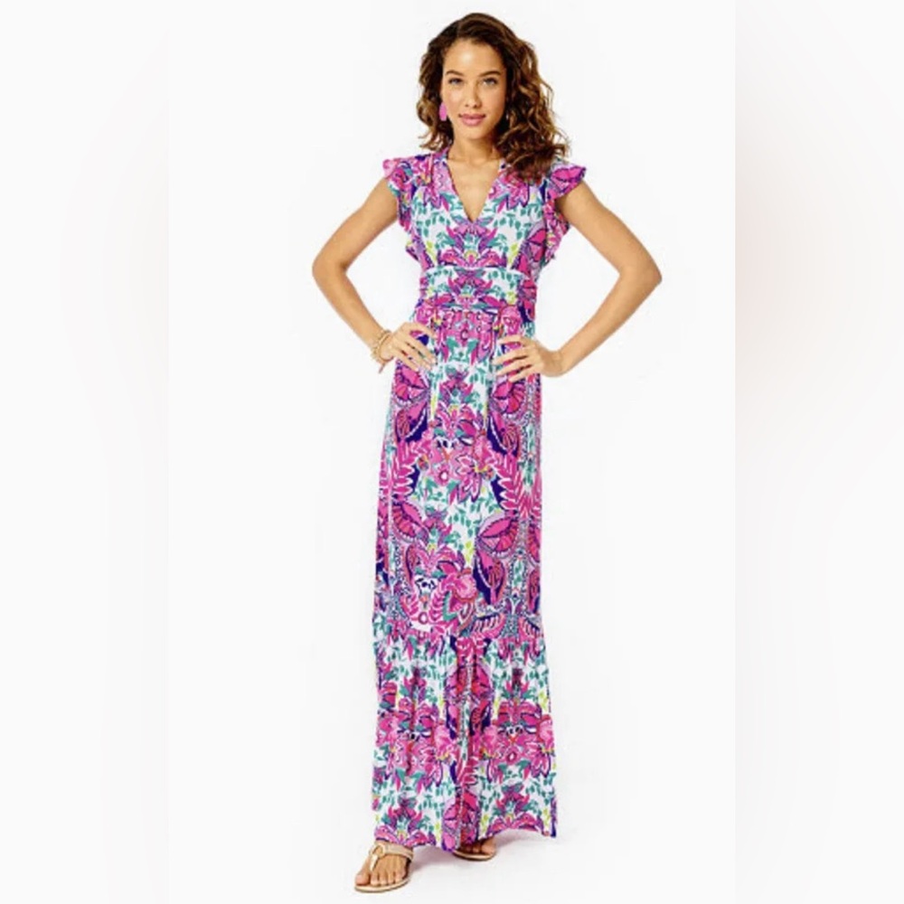 💗💜NWT Lilly Pulitzer Adriann Flutter Sleeve Maxi Dress 💜💗